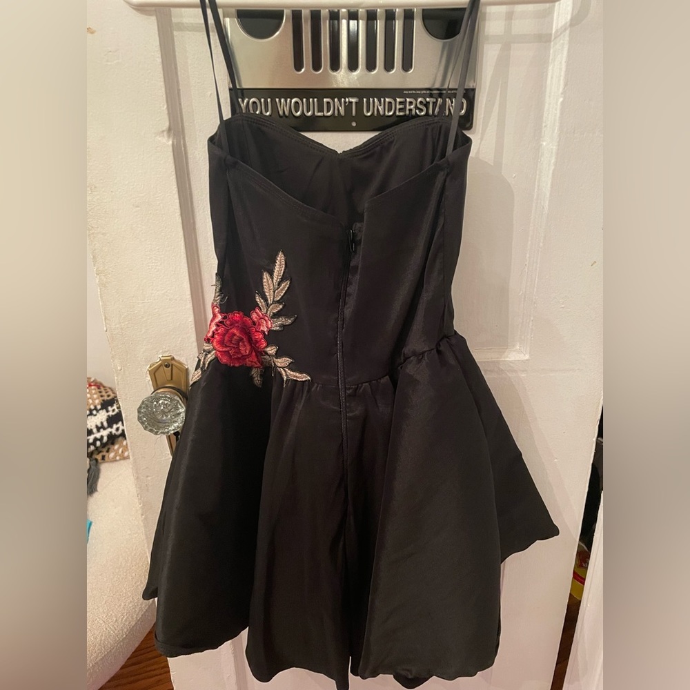 black embroidered mini dress